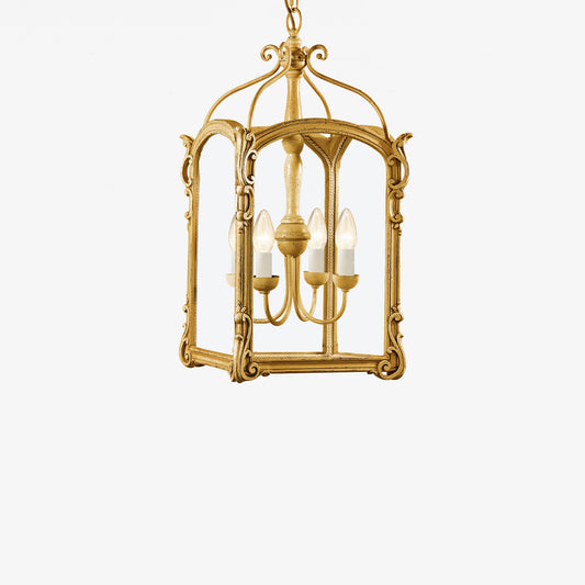 Antique gold wood lantern with glass.
