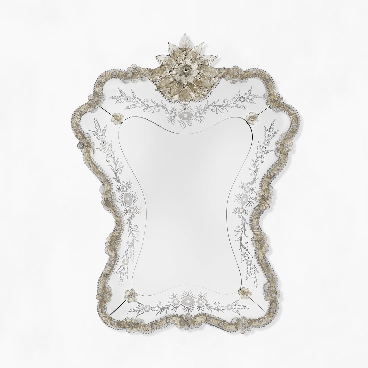 Ornate gray Murano glass mirror.