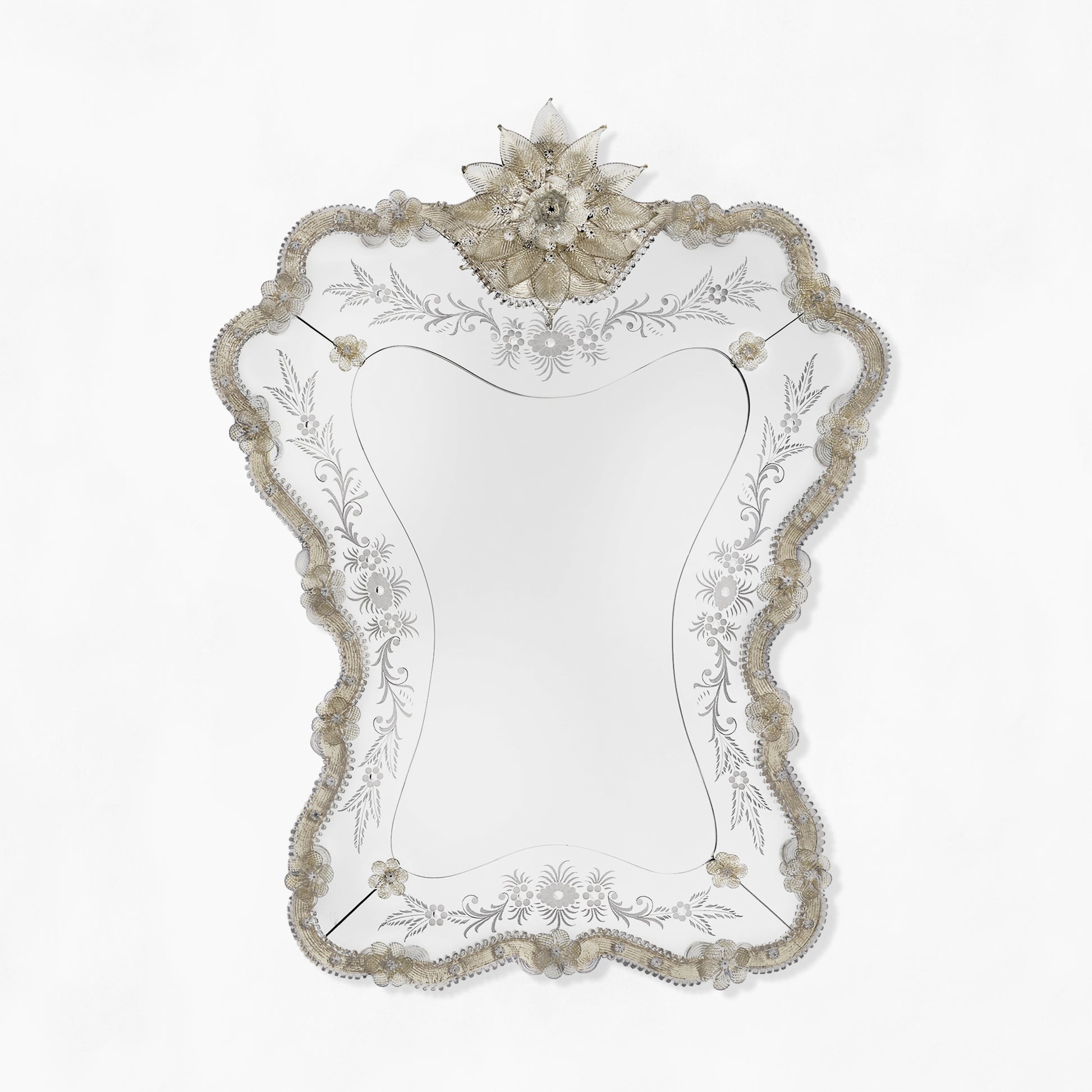 Ornate gray Murano glass mirror.