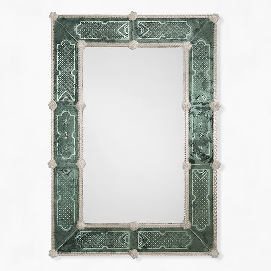 Antique green Murano glass mirror.
