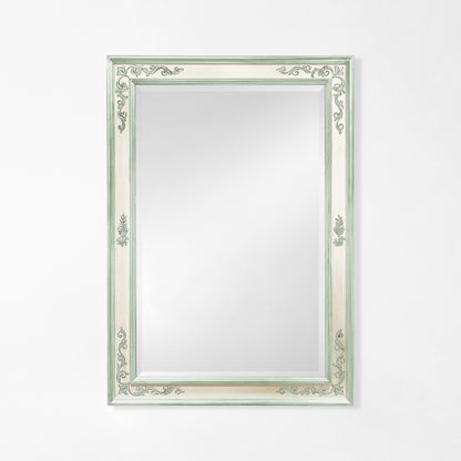 White Italian mirror with green painted details.