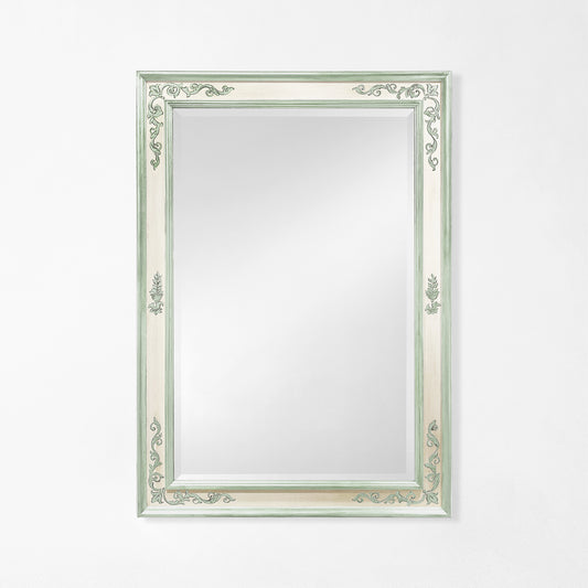 White Italian mirror with green painted details.