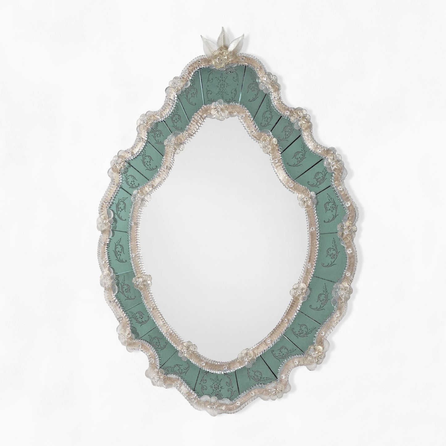 Green Murano glass mirror with gray border.
