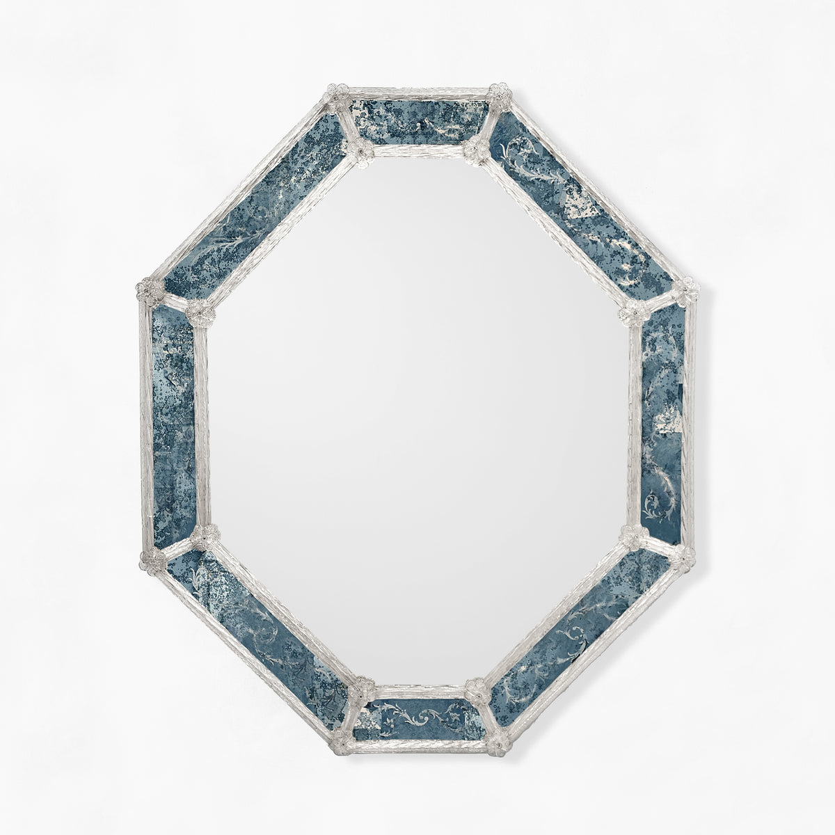 Octagonal Venetian glass mirror with antique frame.