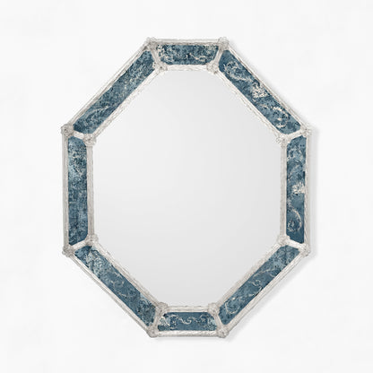 Octagonal Venetian glass mirror with antique frame.