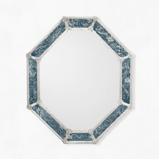 Octagonal Venetian glass mirror with antique frame.