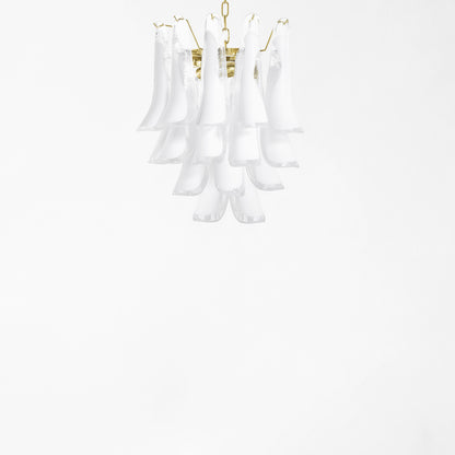 Clear and white Murano glass chandelier with brass hardware.