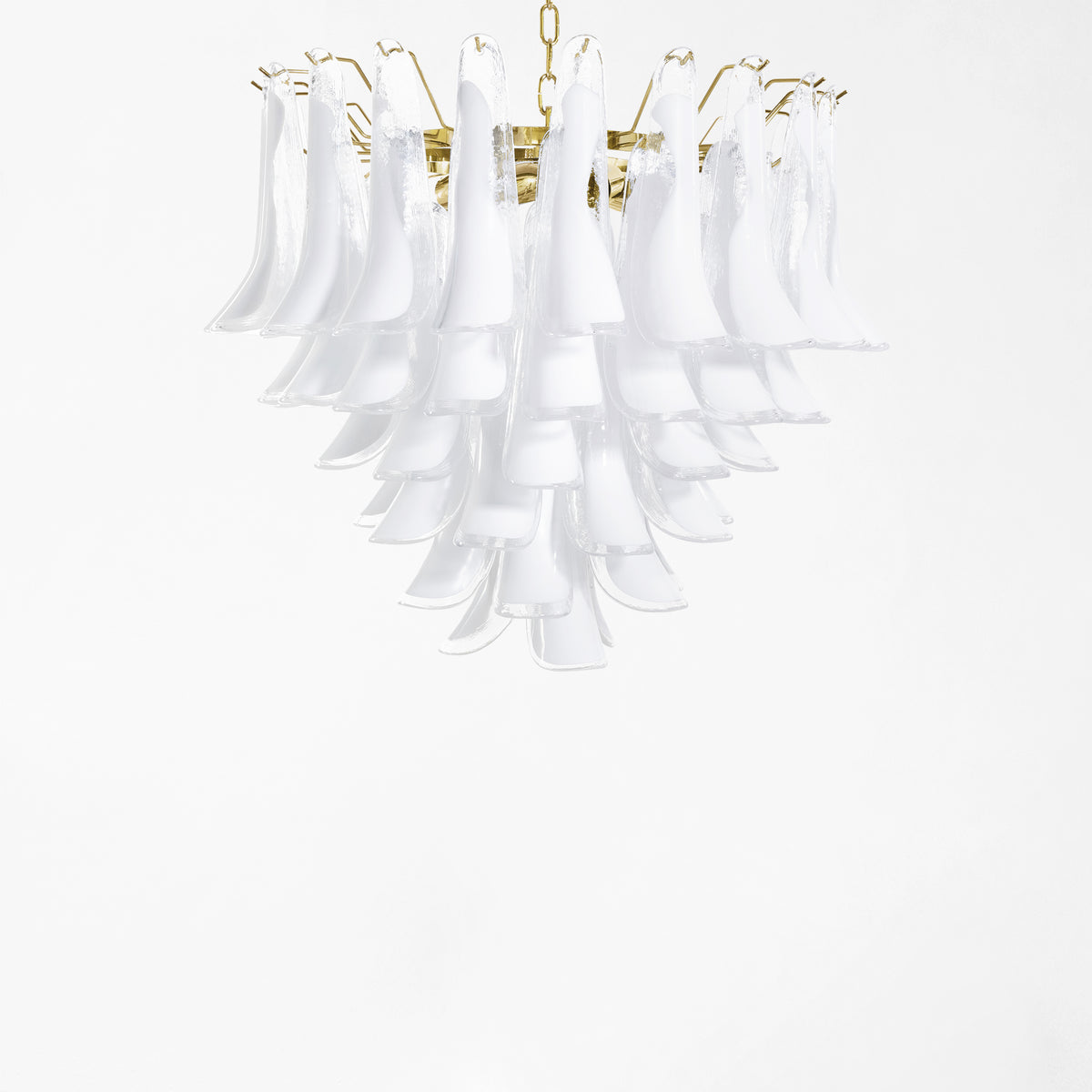 White Murano glass chandelier with brass hardware.
