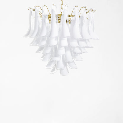 White Murano glass chandelier with brass hardware.