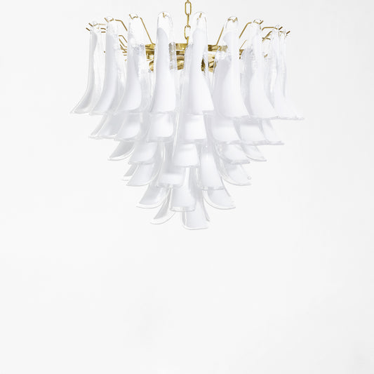White Murano glass chandelier with brass hardware.