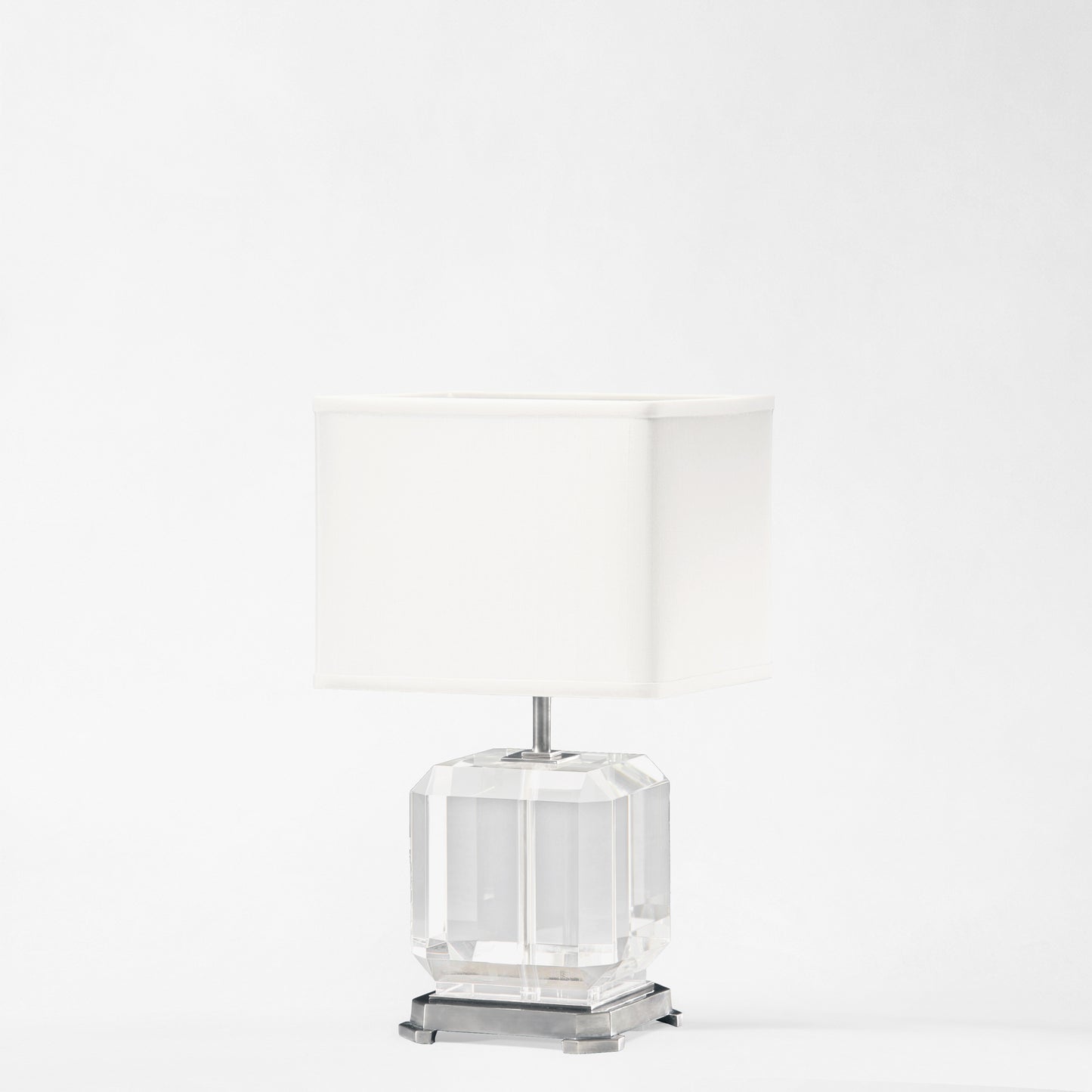 Nickel and crystal table lamp.