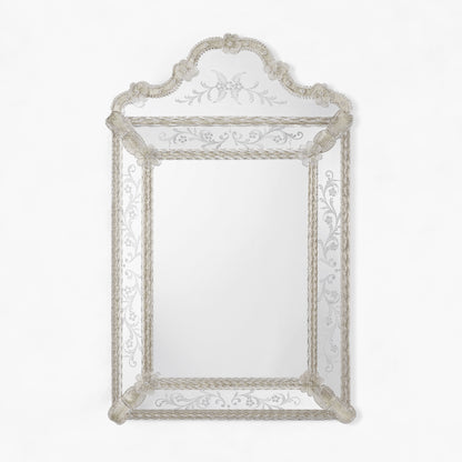 Ornate Murano glass mirror with smoke glass.
