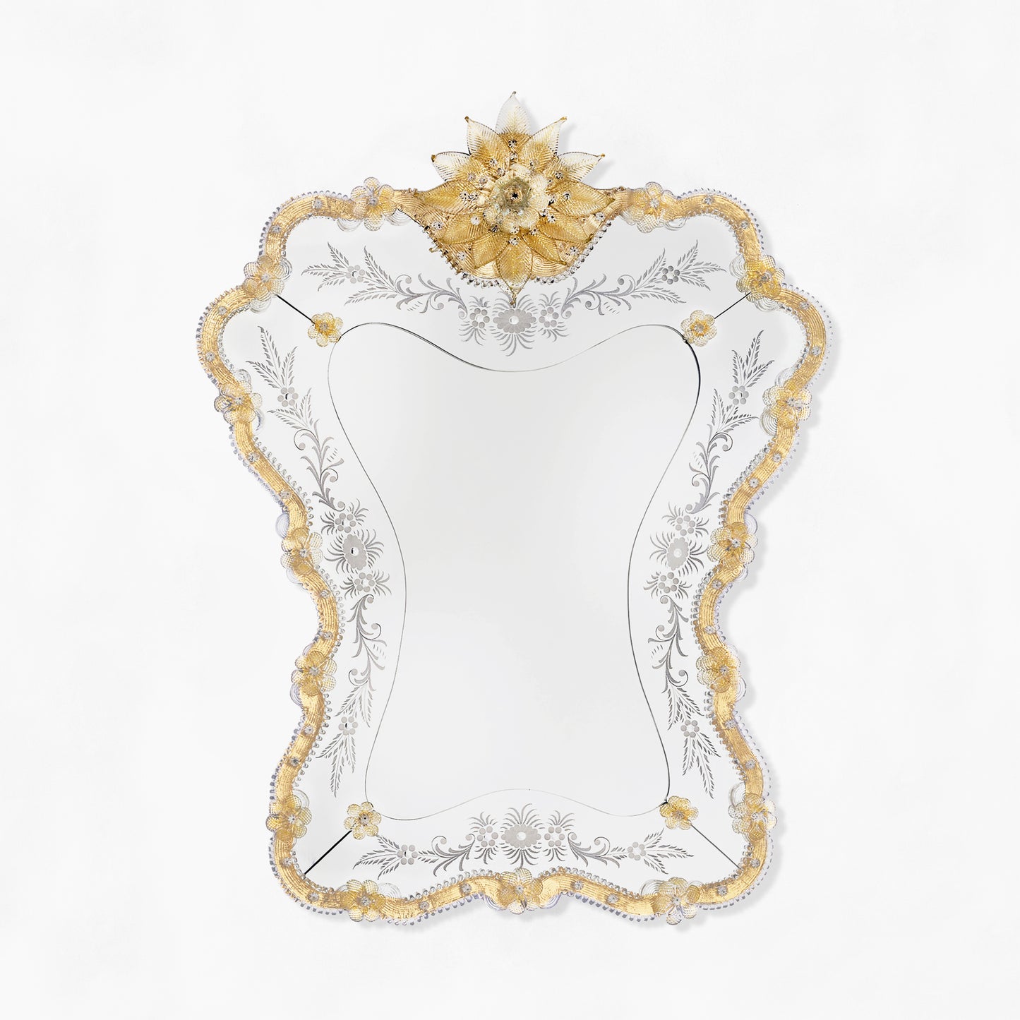 Ornate gold Murano glass mirror.