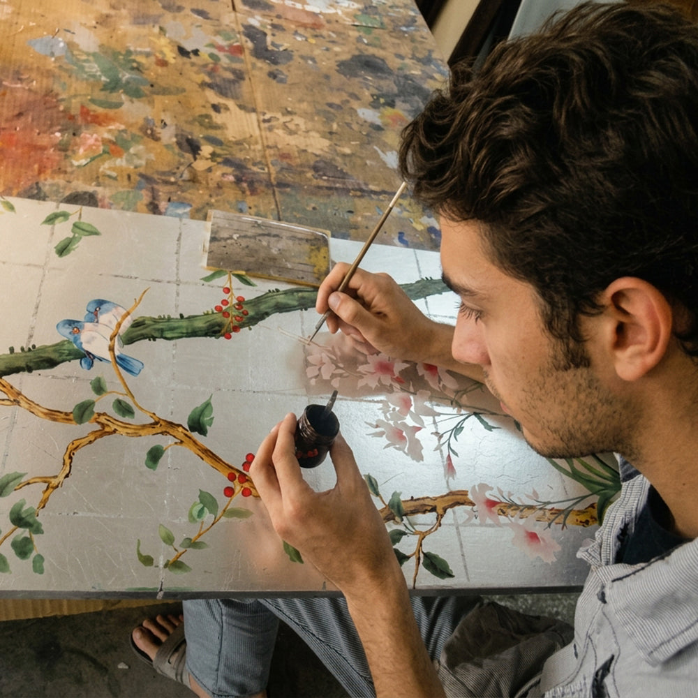 An Italian painter painting a luxurious design.