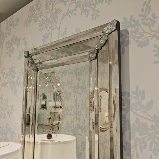Rectangular Murano glass mirror with antique glass.