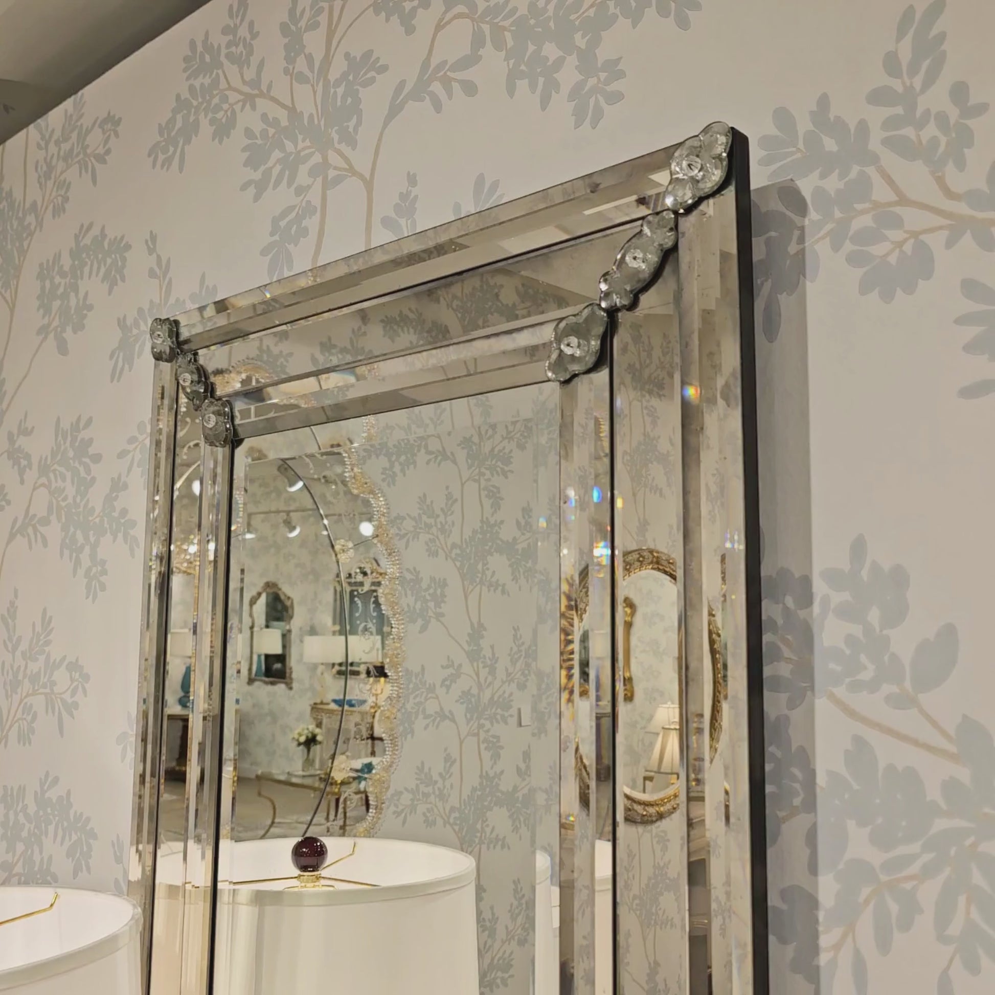 Rectangular Murano glass mirror with antique glass.