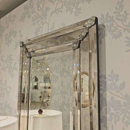 Rectangular Murano glass mirror with antique glass.