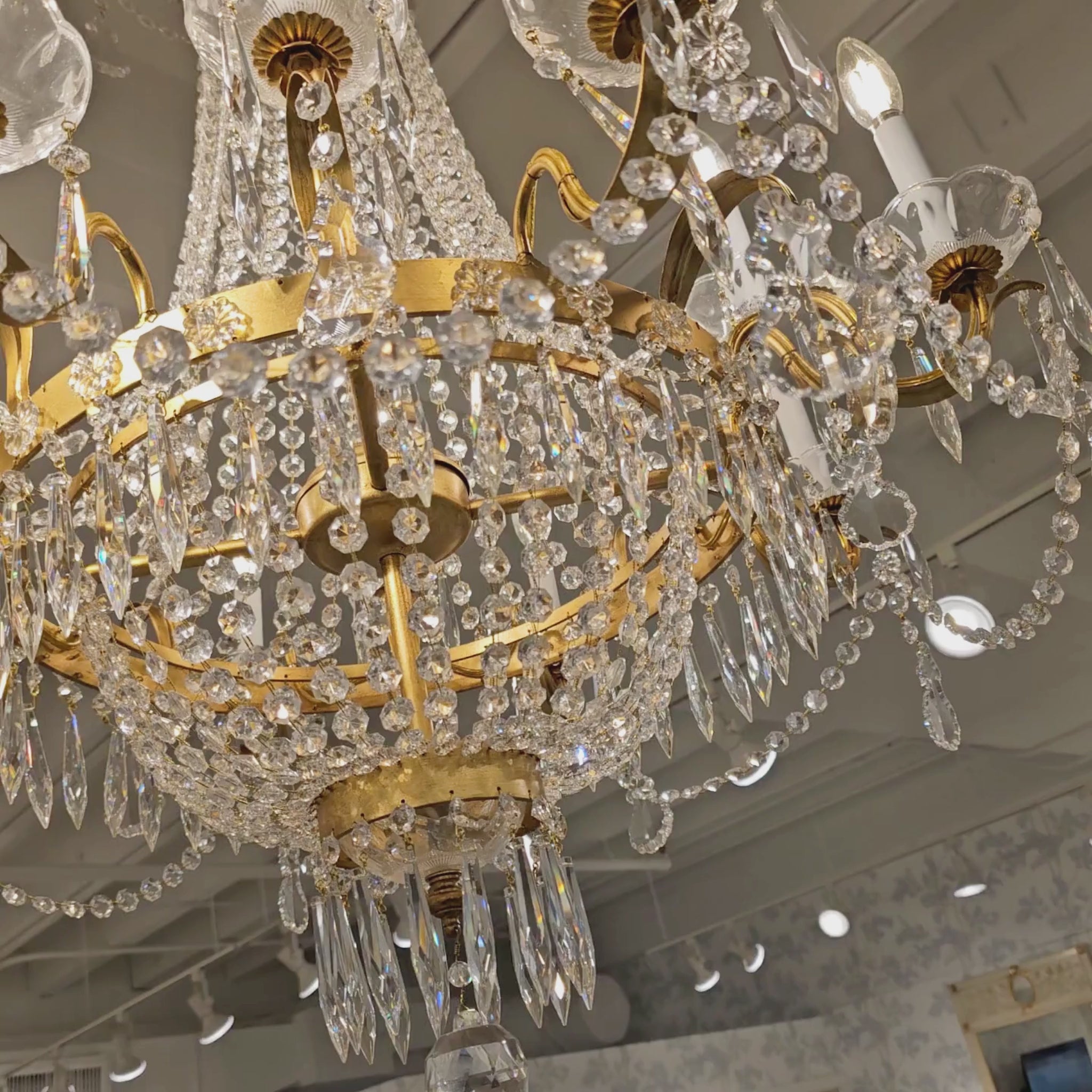 A gold & crystal Italian chandelier.