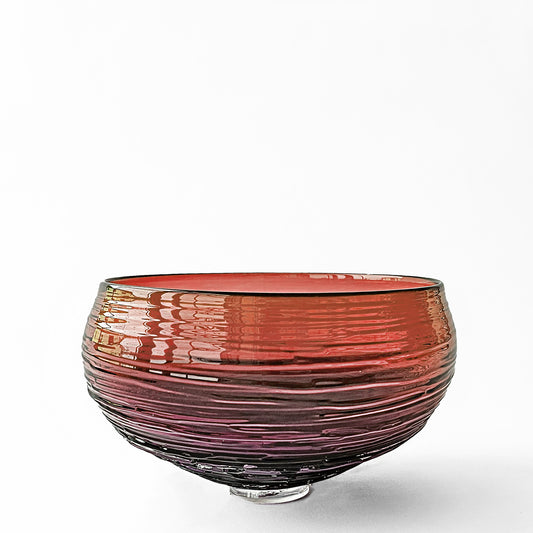 Red and purple decorative glass bowl.