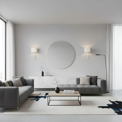 Luxurious crystal sconces in modern living room.