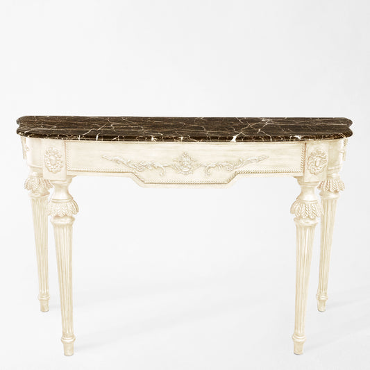 Luxurious Italian console table with brown Emperador marble top.
