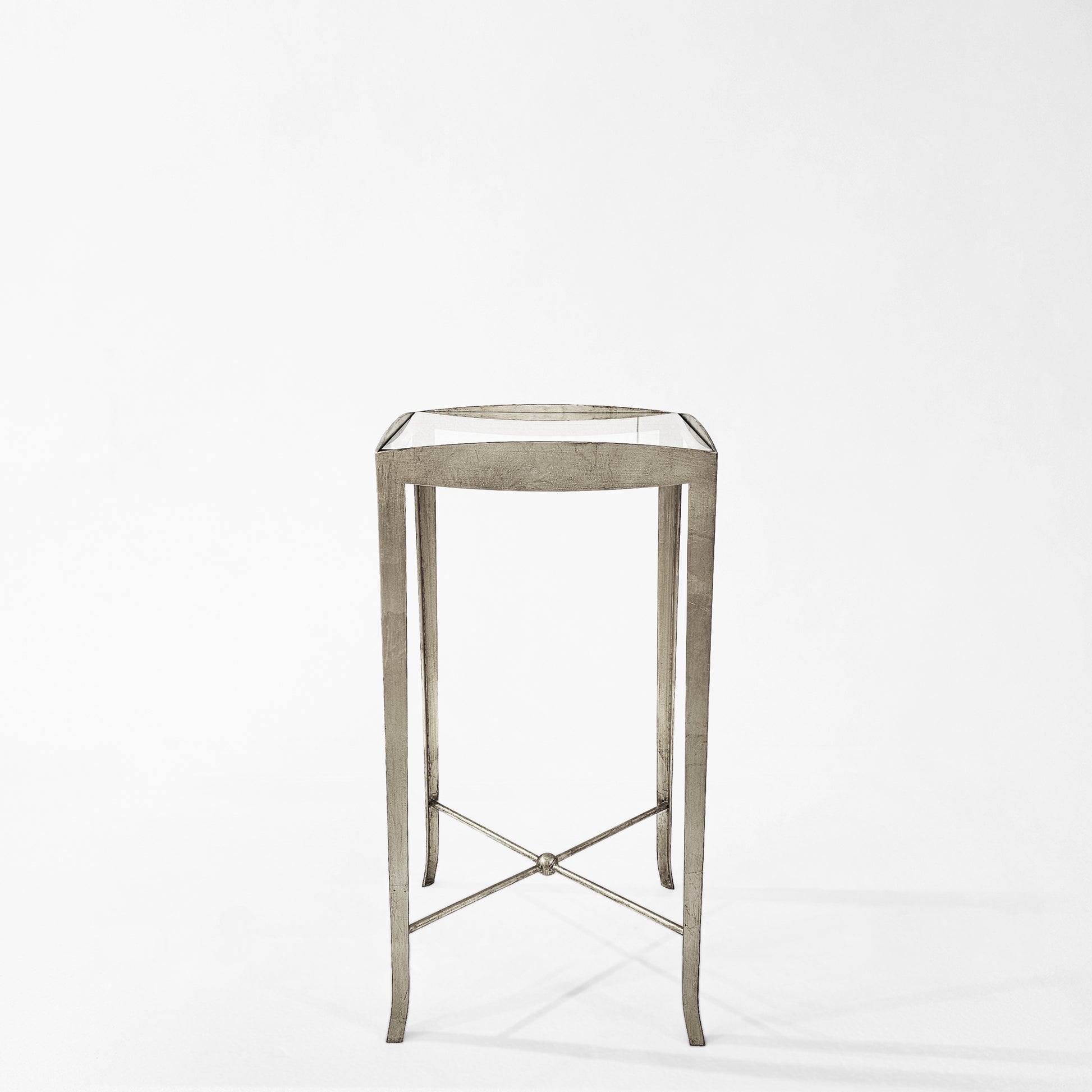 Silver accent table.