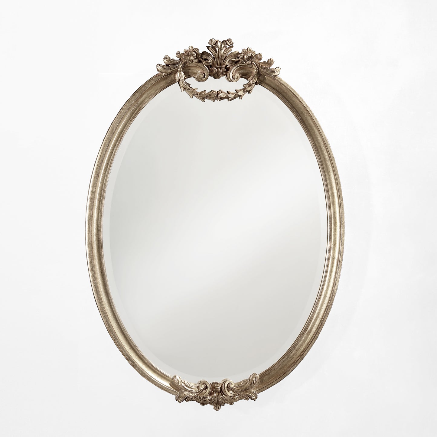 Hand-carved silver Italian mirror.