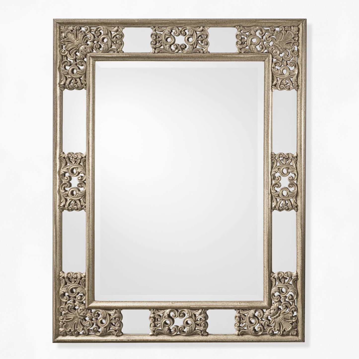 Antique silver leaf ornate mirror.
