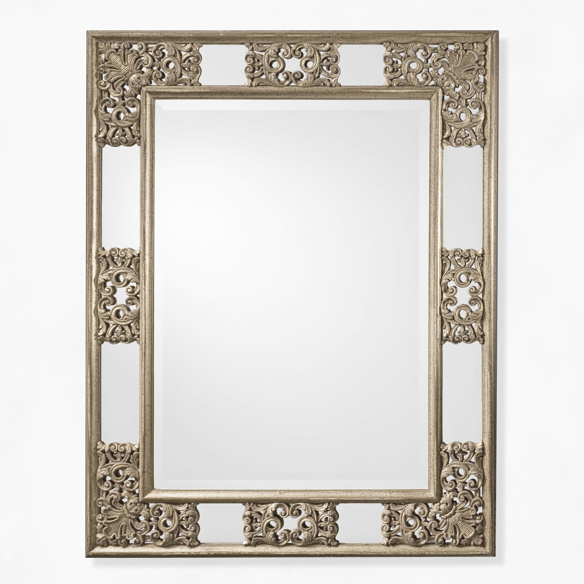 Antique silver leaf ornate mirror.