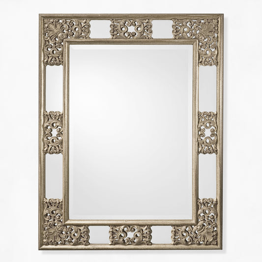 Antique silver leaf ornate mirror.