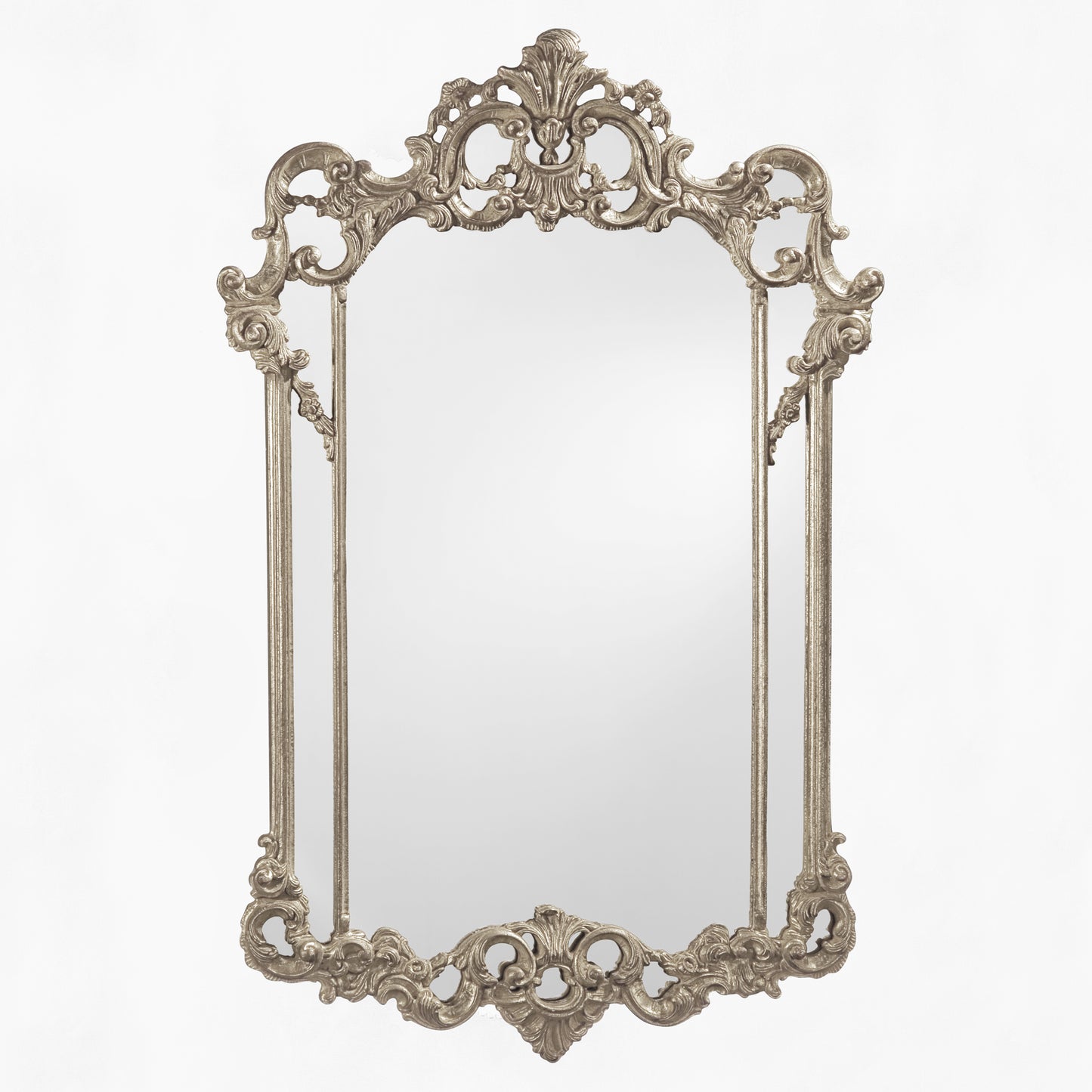 Ornate traditional silver mirror.