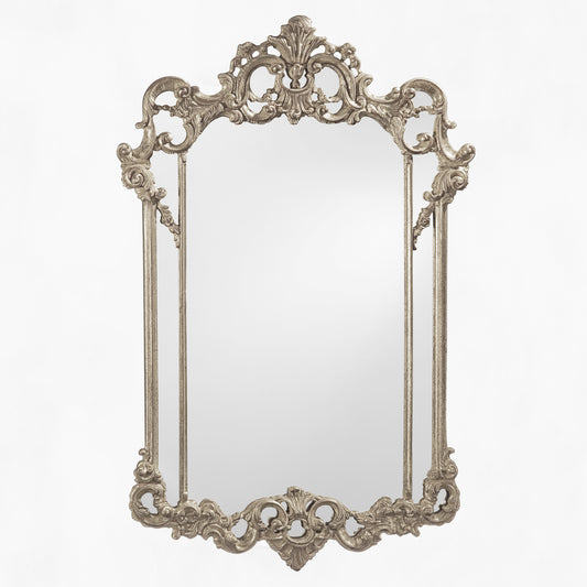 Ornate traditional silver mirror.