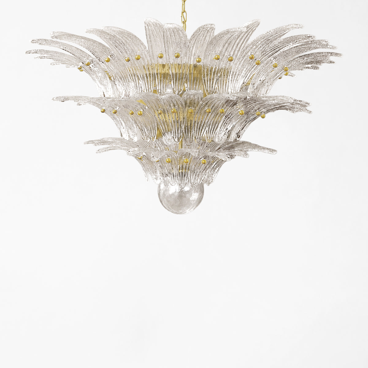 Black palm Murano glass chandelier with brass hardware.