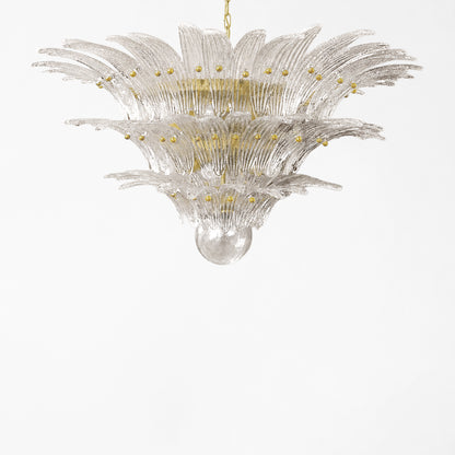 Black palm Murano glass chandelier with brass hardware.
