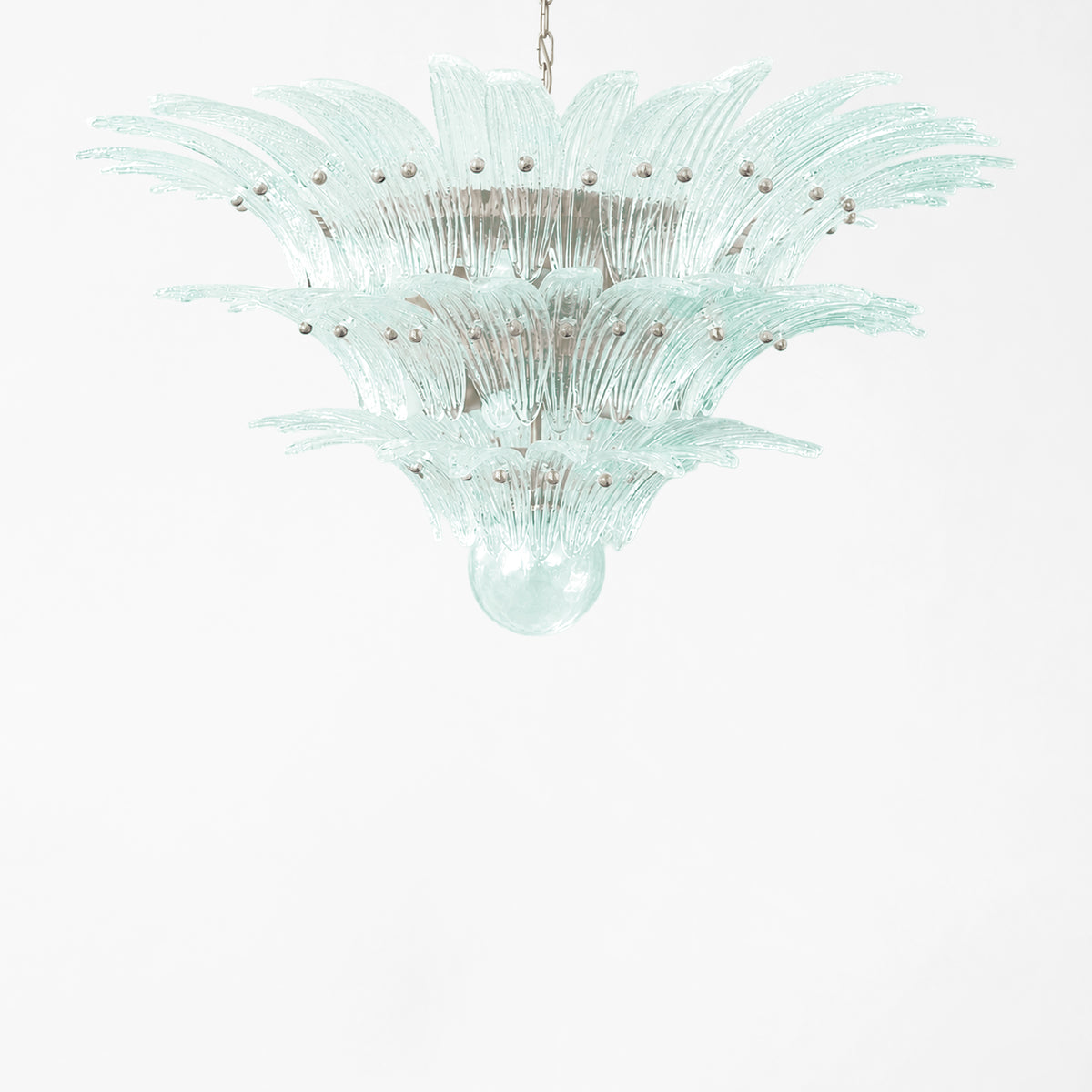 Light blue palm Murano glass chandelier.