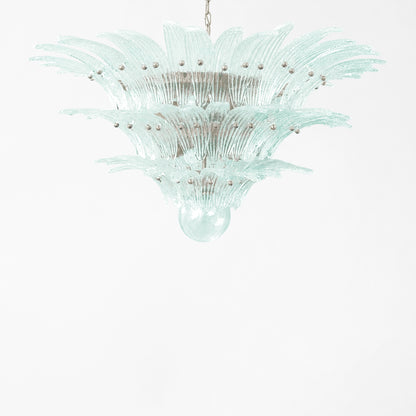 Light blue palm Murano glass chandelier.