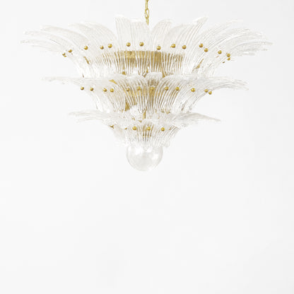 Clear Palm Murano glass chandelier with gold hardware.