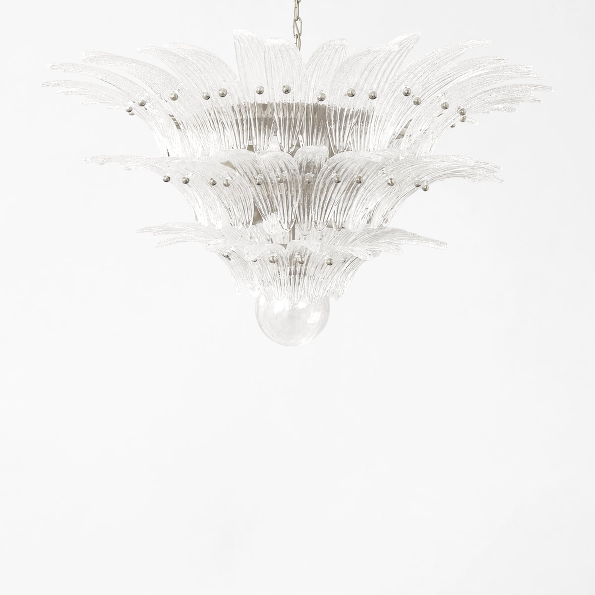 Clear Palm Murano glass chandelier with nickel hardware.