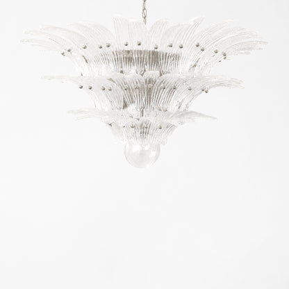 Clear Palm Murano glass chandelier with nickel hardware.