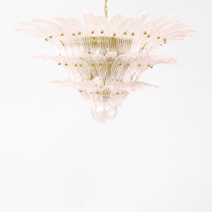 Pink palm Murano glass chandelier with gold hardware.