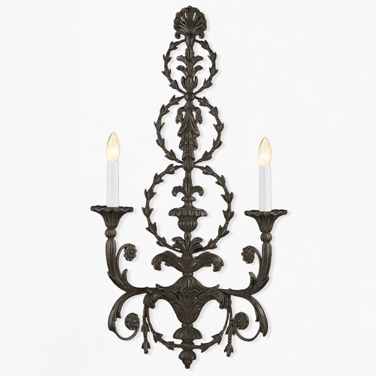 A traditional black wood sconce.