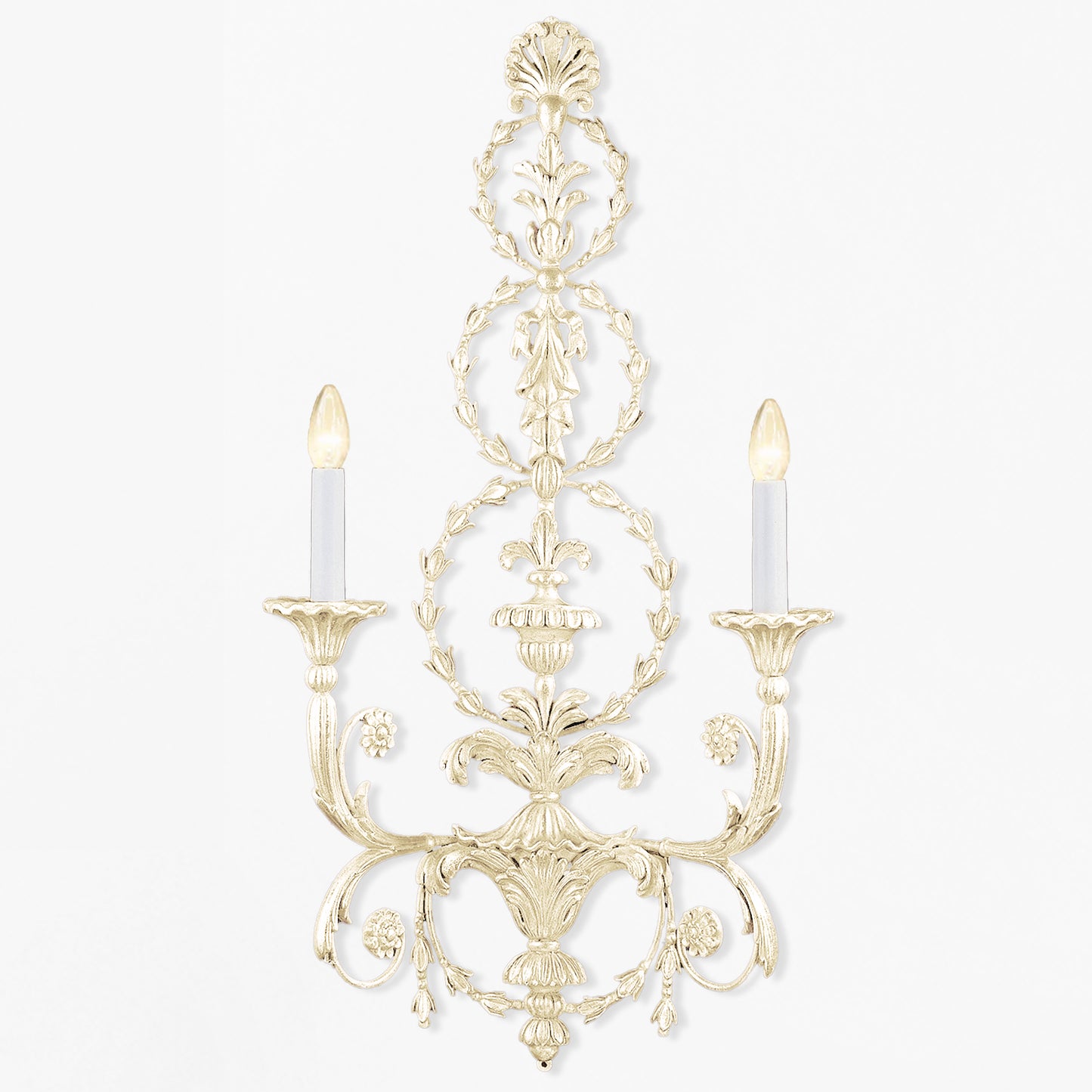 Antique white wood Italian sconce with intricate carved details.