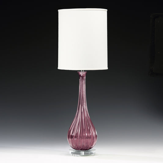 Purple Venetian glass table lamp with polished nickel accent.