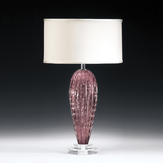 Purple Venetian glass table lamp with nickel accent.