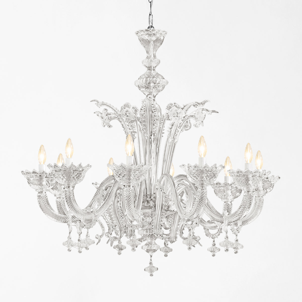 Ornate gray Murano glass chandelier.