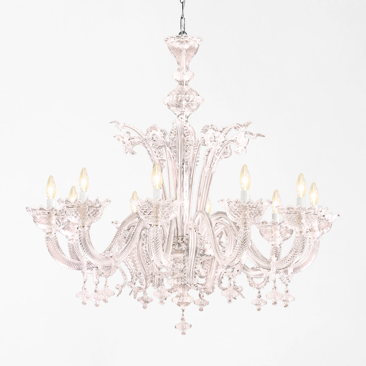Ornate pink Murano glass chandelier.