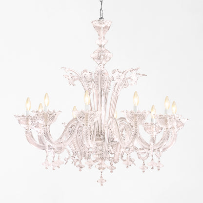 Ornate pink Murano glass chandelier.