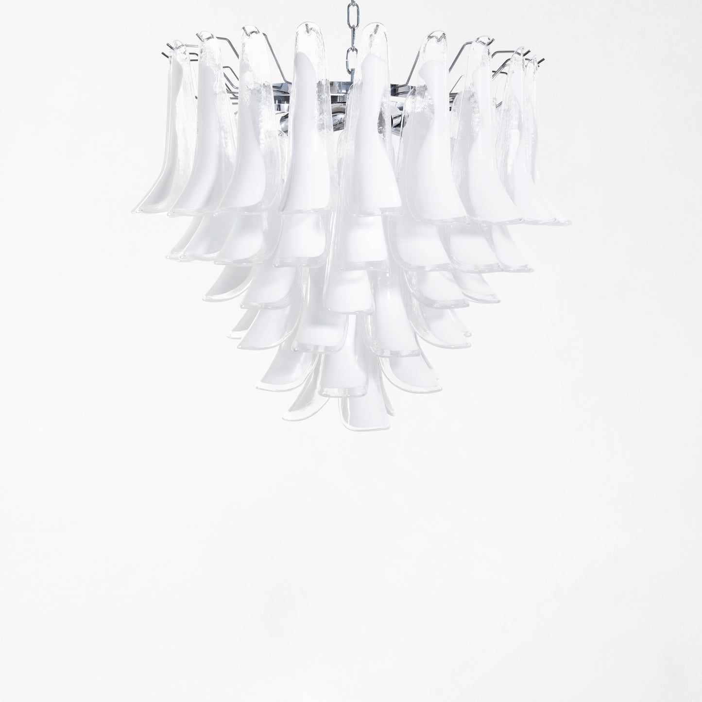 White Murano glass chandelier with nickel trim.