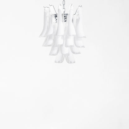 Clear and white Murano glass chandelier with nickel hardware.
