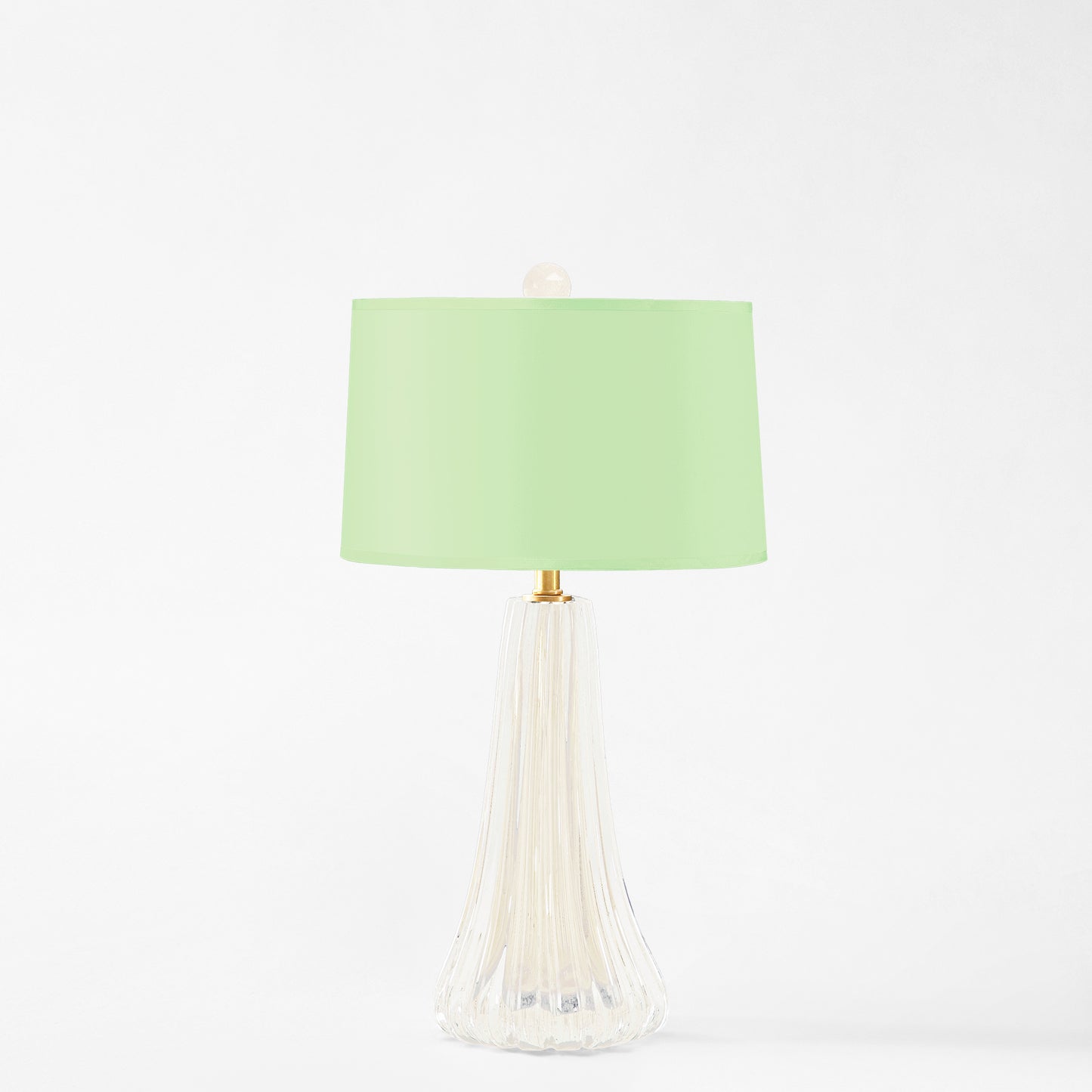 White Murano glass table lamp with light green lamp shade.